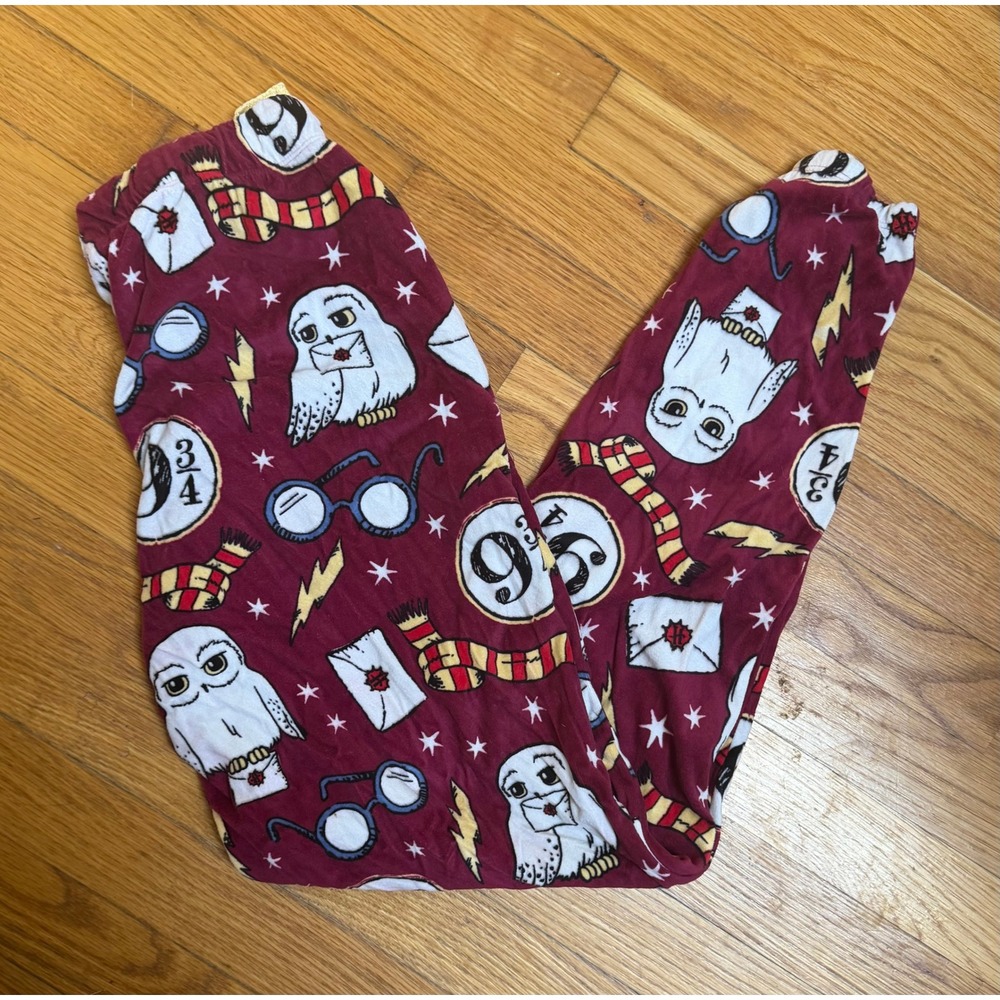 Warner Bros Harry Potter Pajama Joggers Burgundy Fleece Hedwig Owl Medium